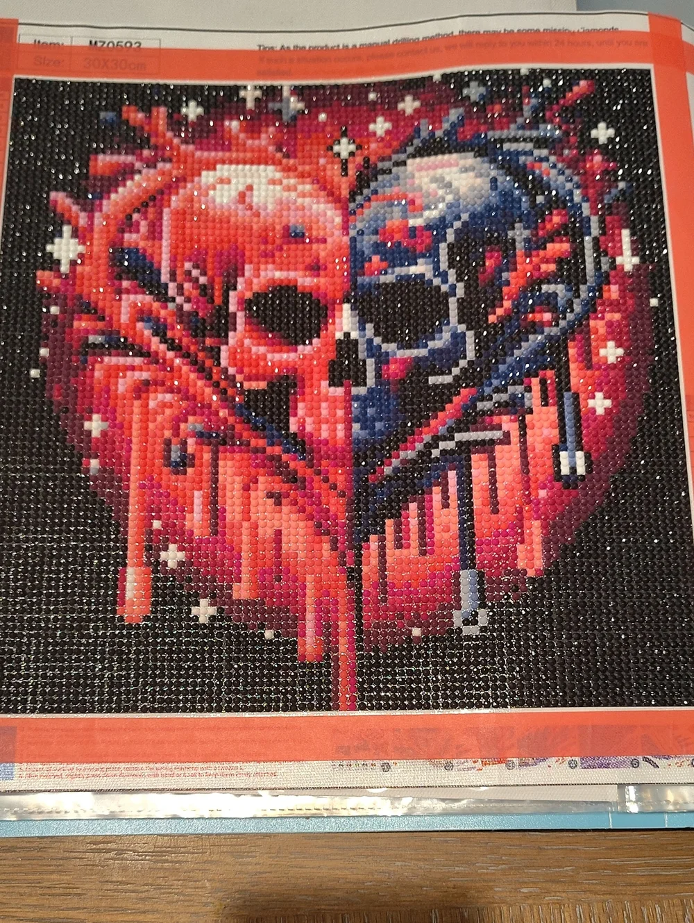 Red and Blue Heart Skull Wall Art